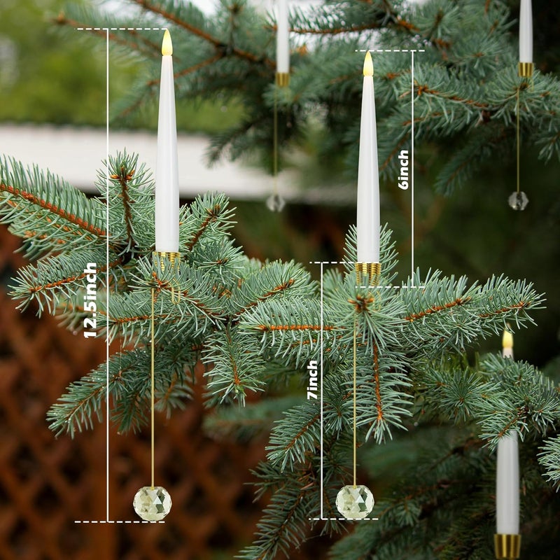 AFINETH Christmas Tree Candles with Remote, 12 Pack Battery Operated Christmas Candles, LED Candlesticks for Xmas Tree Decoration, Flickering Flameless Candle for Home, Party Decor with Crystal Ball Hooks - Image 2